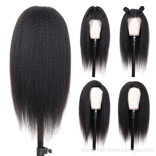 Wholesale Natural Color Kinky Straight HD Lace Front Wig Human Hair Wigs Fast Shipping Remy Virgin Human Hair Full Lace Wigs